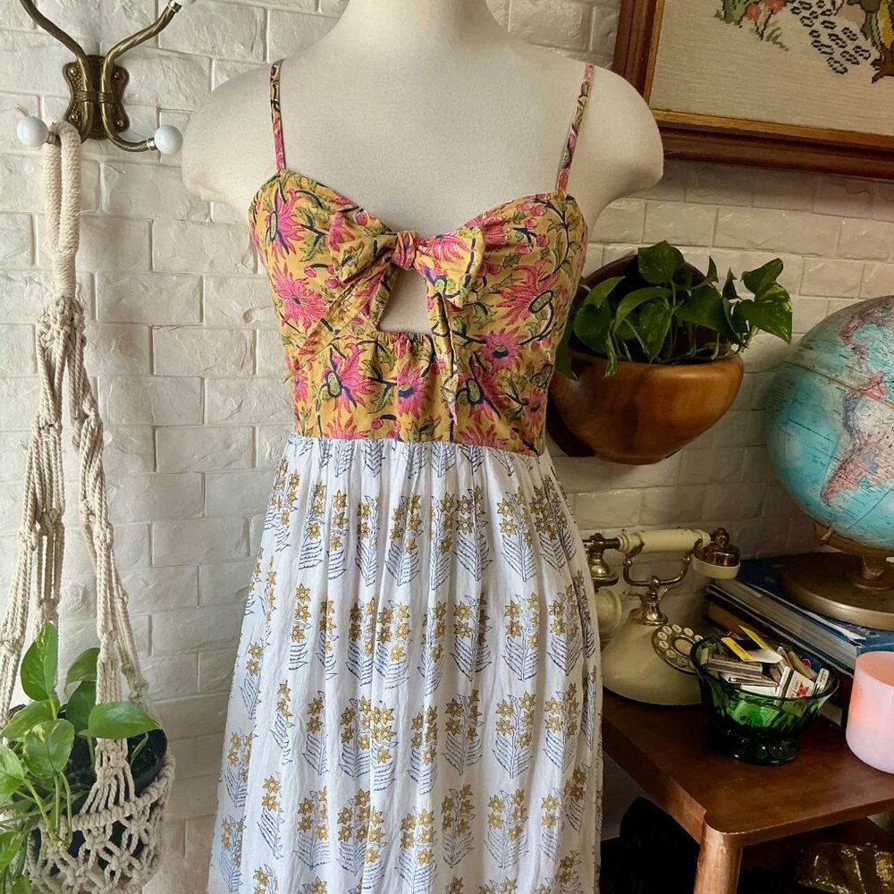 Perry Walker Collective Calli Midi Dress Pink Yellow Floral Boho Cottage - Picture 2 of 11